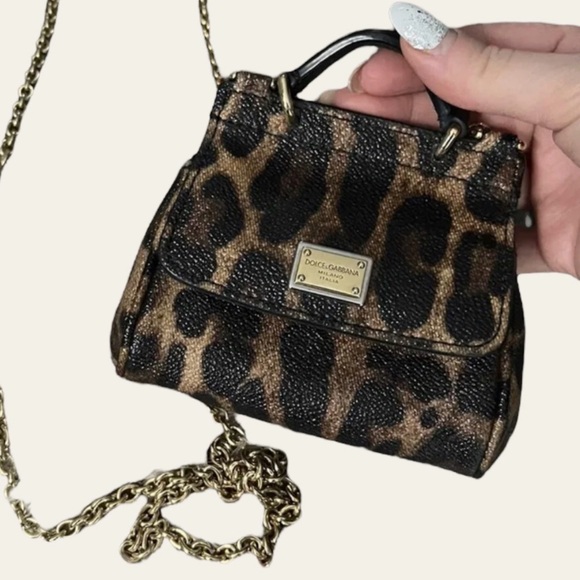 NEW Auth Dolce & Gabbana Leopard animal print Mini Bag crossbody shoulder chain